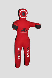 Red and black mma training dummy on a gray background