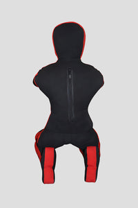Black and red mma dummy on a gray background