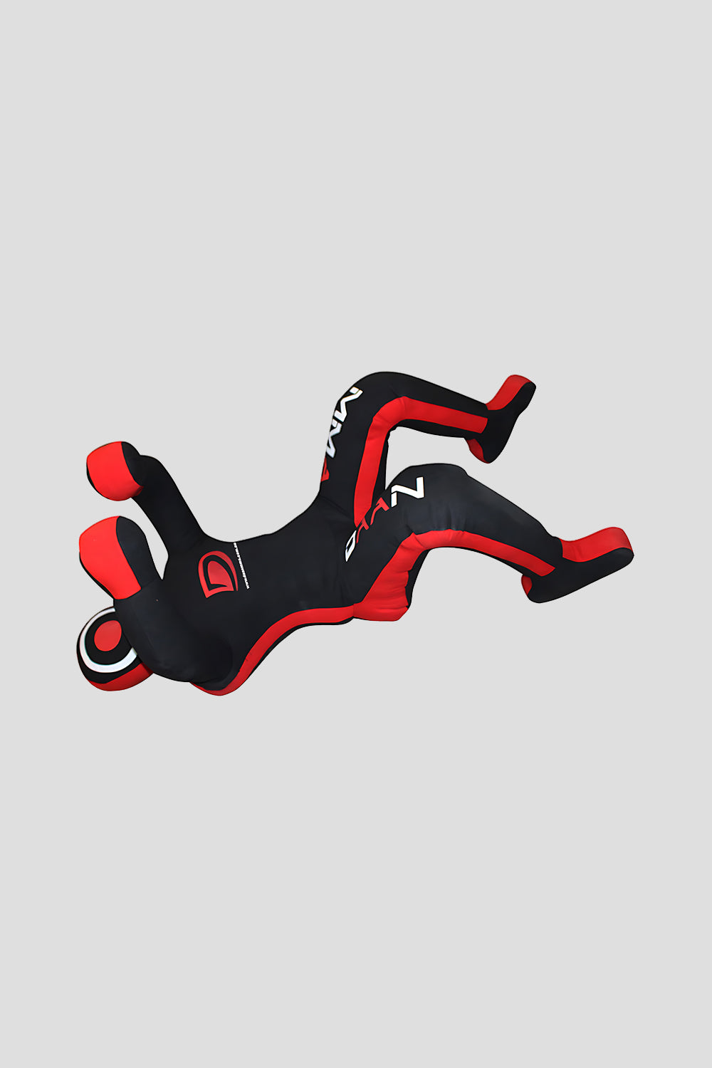 Black and red mma dummy on a light gray background