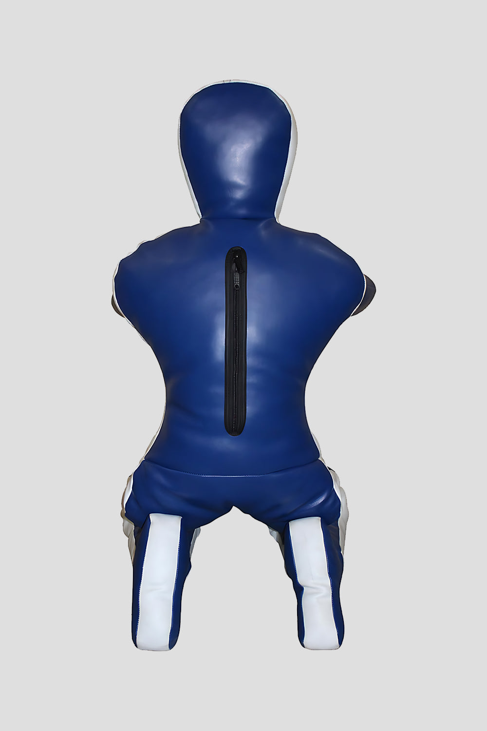 Blue and white mannequin on a light gray background