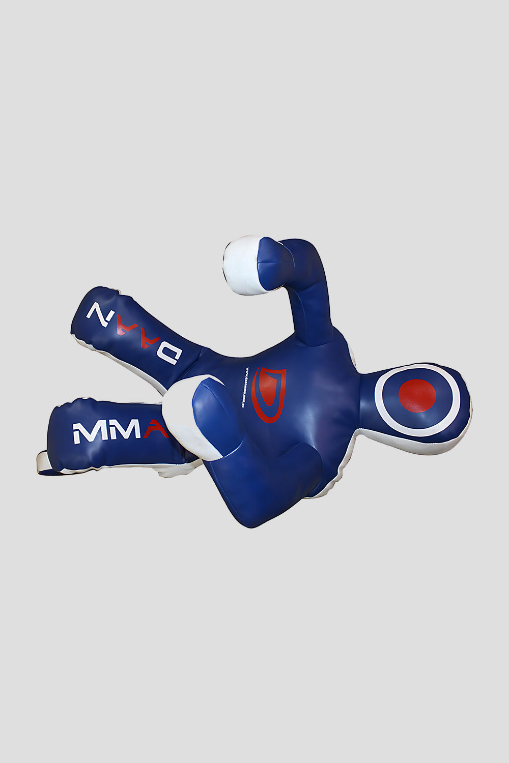 Blue and white training device with MMA branding on a gray background