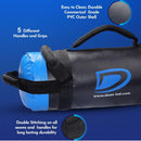 Black and blue bag with features highlighted on a blue background