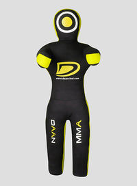 Black and yellow MMA fighting Dummy with 'DAAN' branding on a gray background