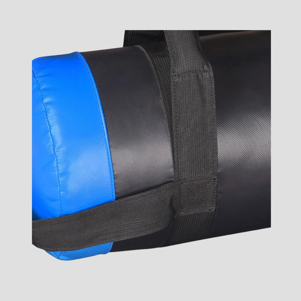 Black and blue bag on a light gray background