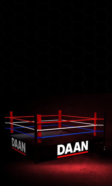 Boxing ring with 'DAAN' branding on a black background