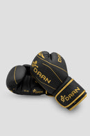 Pair of black and gold DAAN boxing gloves designed for bag work, pad training and regular boxing practice.