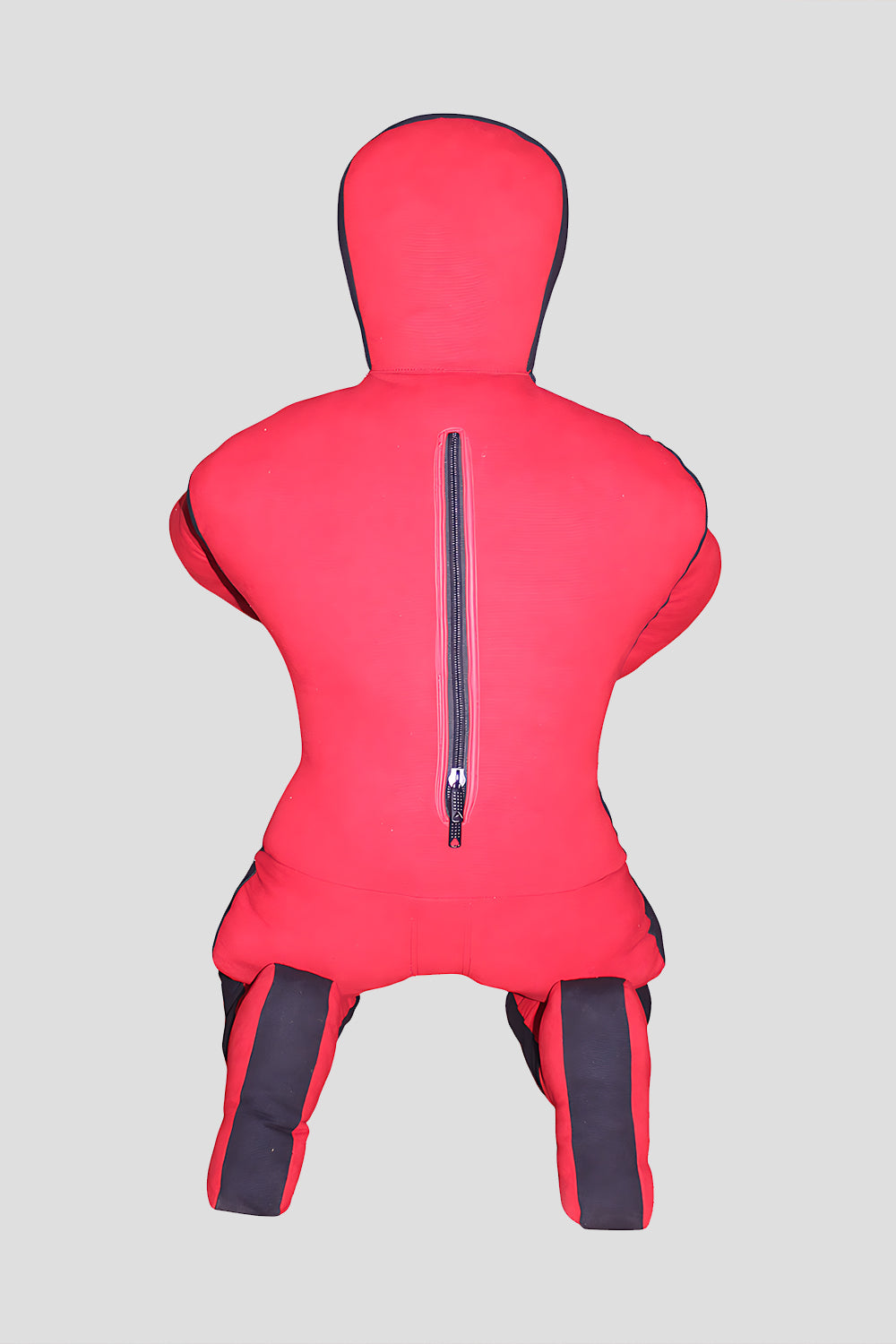 Red baby bouncer with black accents on a gray background