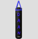 Black punching bag with blue text and 'MMA' logo on a gray background