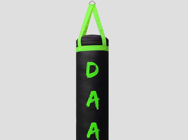 DAAN MMA Black Leather Boxing Punching Bag with Green Straps