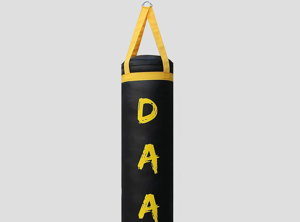 DAAN MMA Black Leather Boxing Punching Bag with Yellow Straps