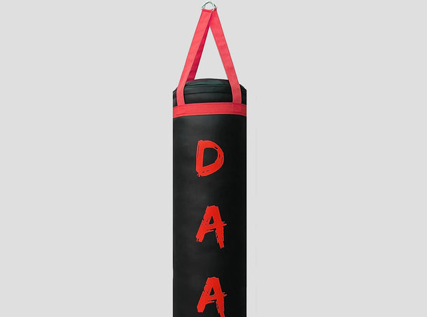 DAAN MMA Black Leather Boxing Punching Bag with Red Straps