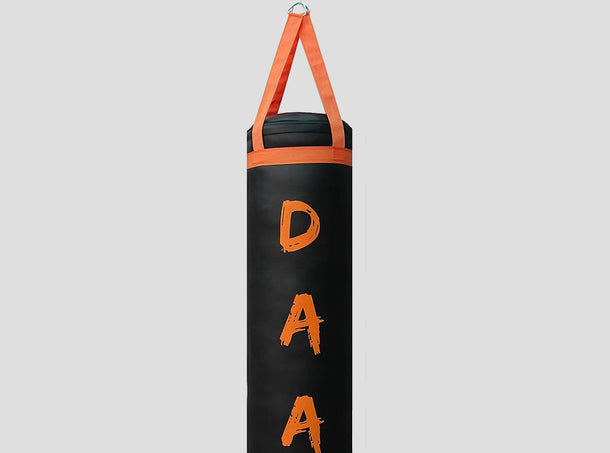 DAAN MMA Black Leather Boxing Punching Bag with Orange Straps