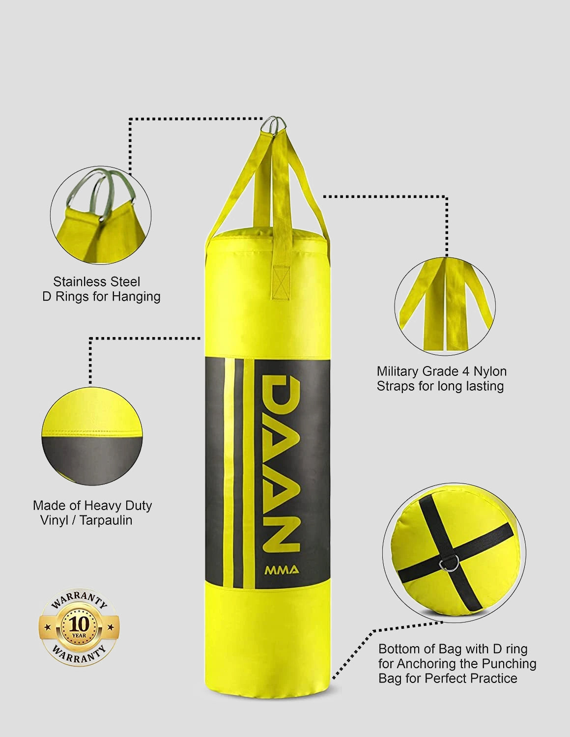 DAAN MMA Yellow Vinyl Boxing Punching Bag