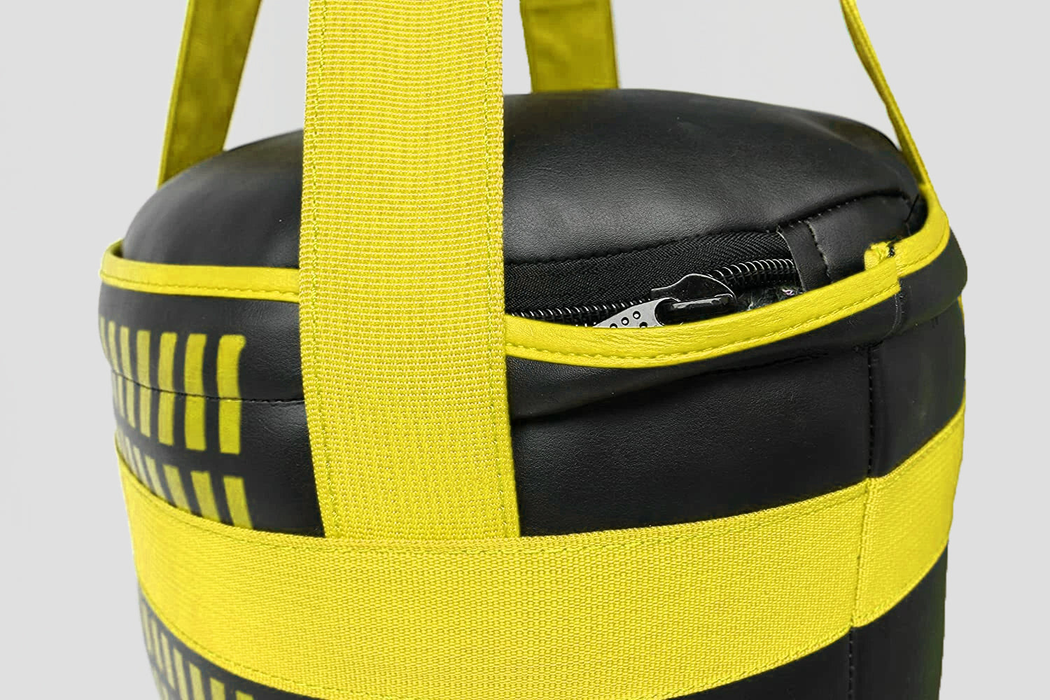 DAAN MMA Black Leather Boxing Punching Bag with Yellow Straps