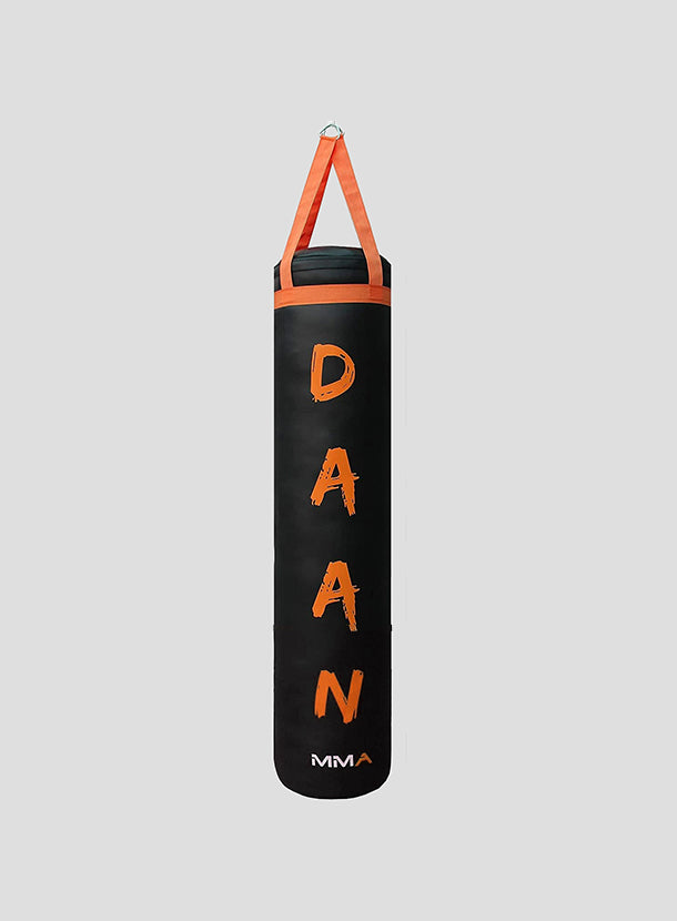 DAAN MMA Black Leather Boxing Punching Bag with Orange Straps